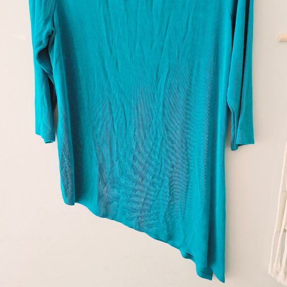 Chico's Travelers Long sleeve Asymmetrical Top Blue Green Turquoise Size 2 / M - Picture 9 of 10
